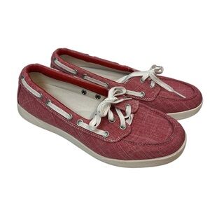 LL‎ Bean woman’s red canvas boat deck shoe size 8 slip on loafer
